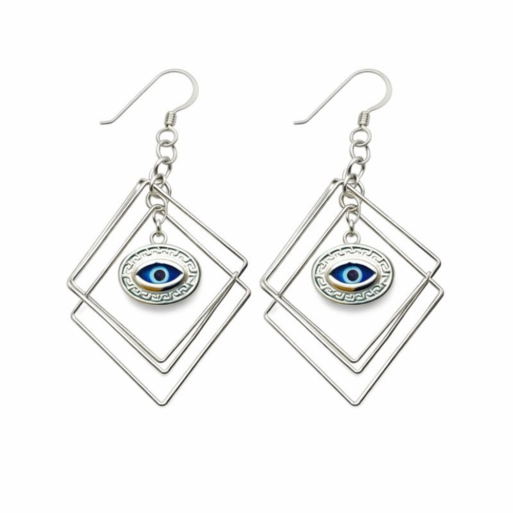 S925 Evil Eye Triple Square Dangle Earrings